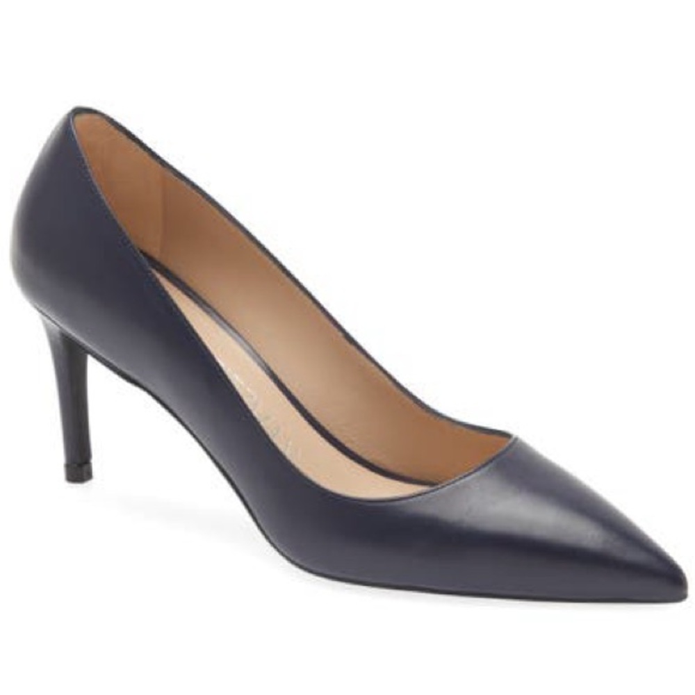 New Stuart Weitzman Linsi 75 Blue 9 Smooth Leather Stiletto Pumps Formal Spain
